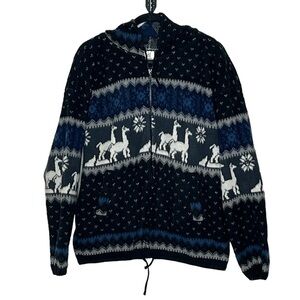 Andes Artesania Alpaca Zip Up Hooded Jacket Sz Med